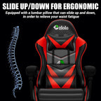 Czlolo Gaming Chair with Footrest Racing Style Lumbar Support Massager Video Game Chair with Metal Legs, High Back Reclining Gamer Chair with Headrest, 360° Swivel Office Computer Desk Chair (Red)
