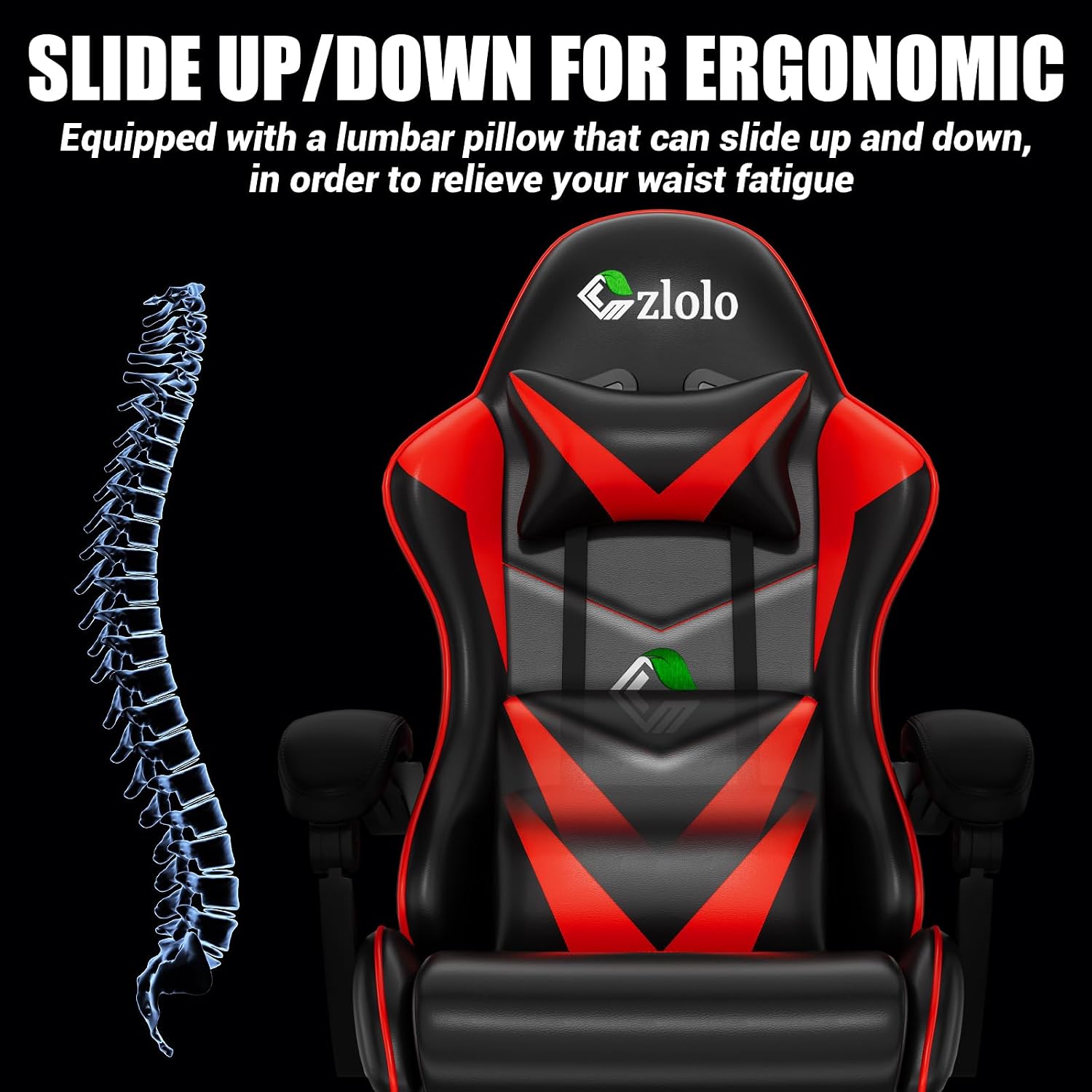 Czlolo Gaming Chair with Footrest Racing Style Lumbar Support Massager Video Game Chair with Metal Legs, High Back Reclining Gamer Chair with Headrest, 360° Swivel Office Computer Desk Chair (Red)