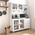 74.8" Tall Kitchen Pantry Storage Cabinet, Modern Food Pantry Cabinet with Microwave Stand Wooden Kitchen Hutch Cabinet with 4 Doors, 4 Drawers and 3 Hooks for Dining Room, White