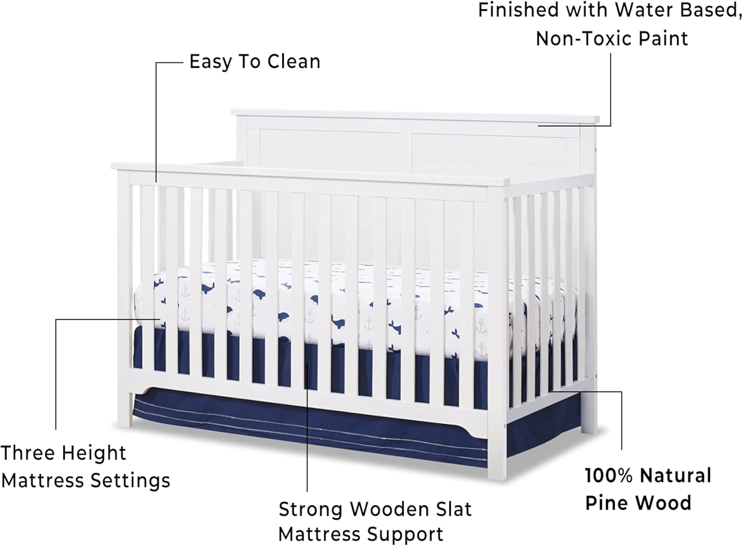 SORELLE FURNITURE Baby Bundle 4-Piece Nursery Set with 4-in-1 Convertible Crib, 4-Drawer Dresser, Changing Table and Toddler Rail, Furniture Made of Wood, Finish, Nursery Furniture Set -White