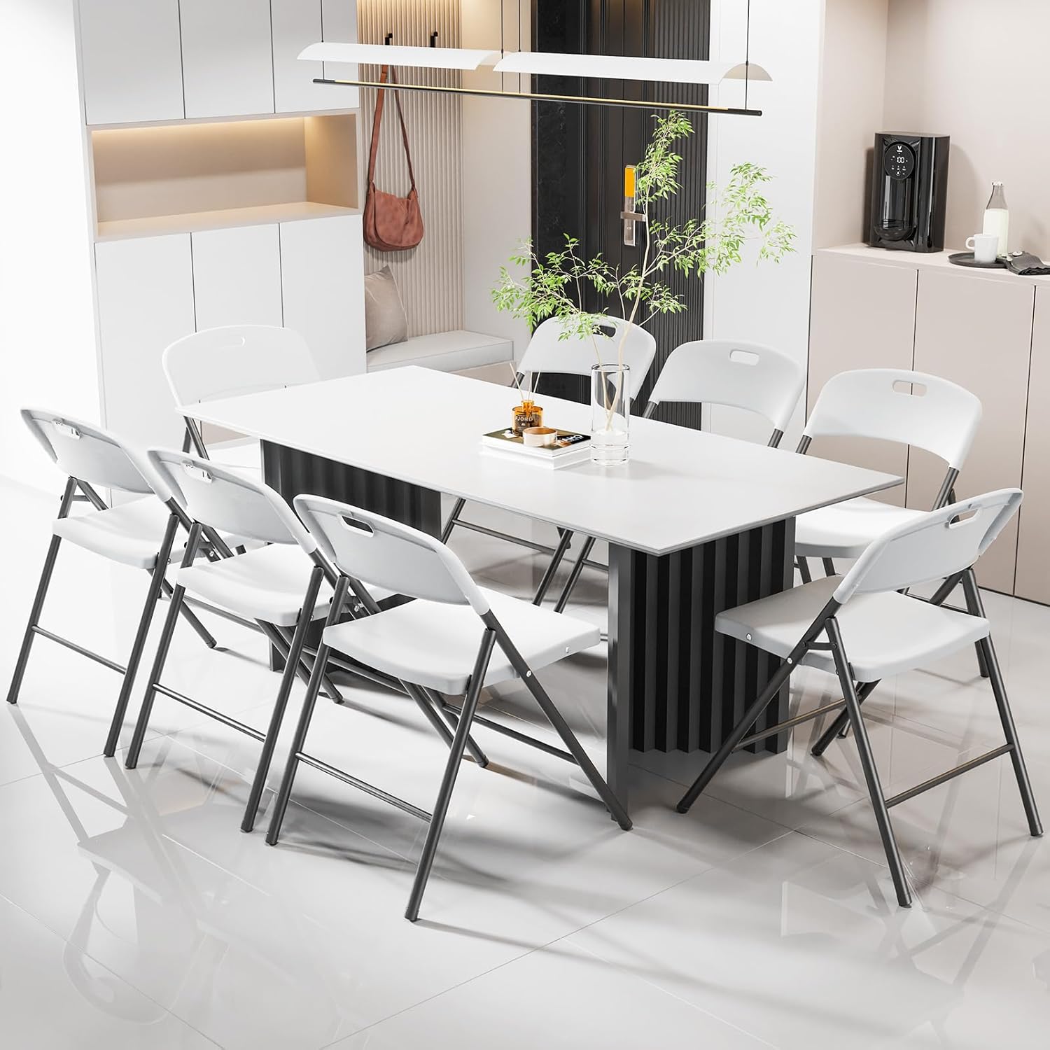 VINGLI Folding Chairs, Plastic Foldable Chair, Capacity up to 350 lbs, Portable Seating for Indoor Outdoor Events Parties Camping Work School Commercail (6, White)