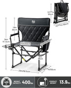 TIMBER RIDGE Heavy Duty Camping Chair with Compact Size, Portable Directors Chair with Side Table and Pocket for Camping, Lawn, Sports and Fishing, Supports Up to 400lbs, Black