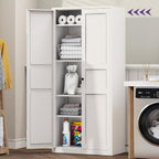 71"Kitchen Pantry Cabinet,White Metal Pantry Cabinet with 2 Doors & 4 Adjustable Shelves,Pantry Cabinets with Gold/Black Handles,Kitchen Cabinet for Dinging Room,Living Room,Assembly Required