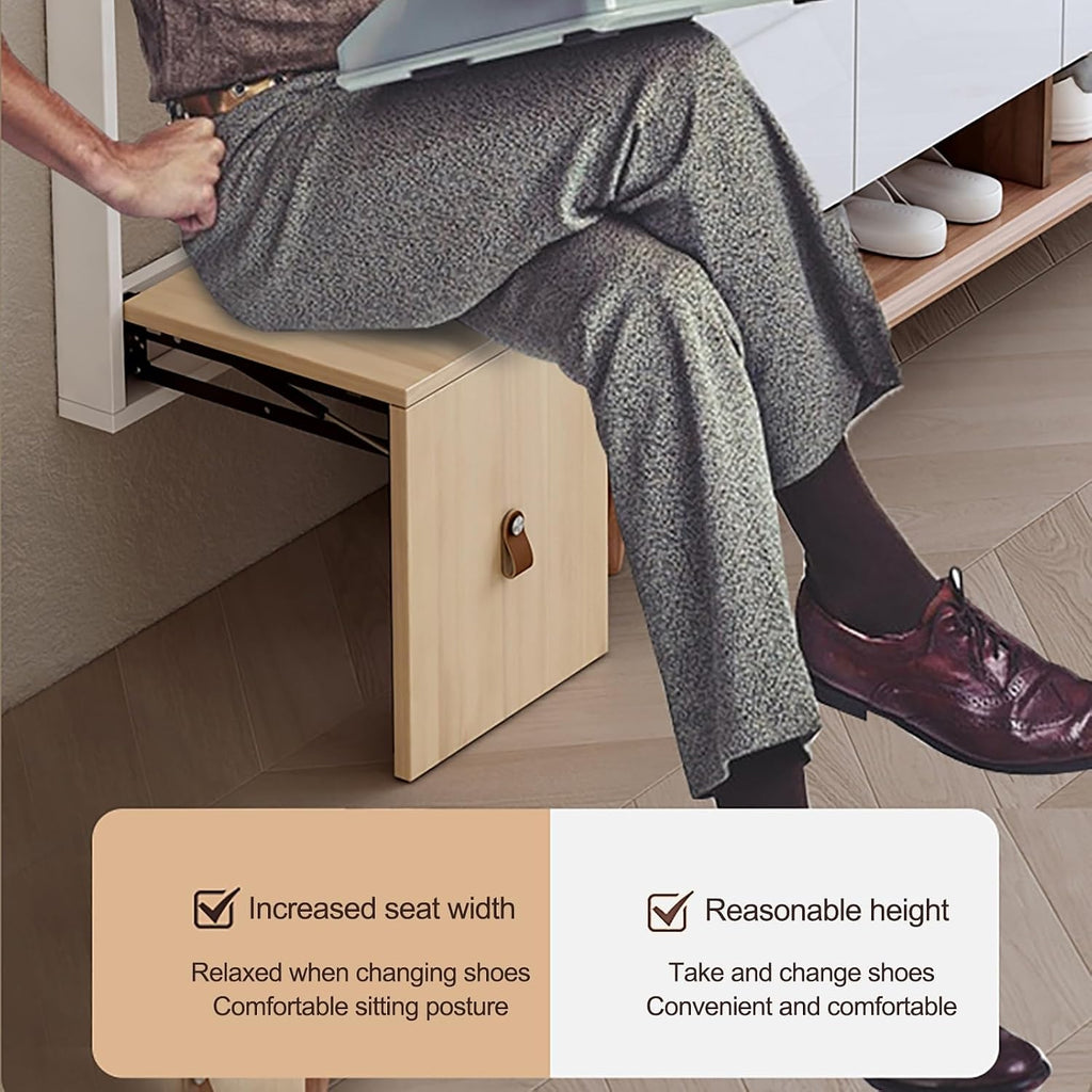 Wall Mounted Shoe Changing Stool Made of Solid Wood Wall Seat Folding, Space Saving Invisible Shoe-Changing Stool, for Entrance Bathroom Bedroom(Green)