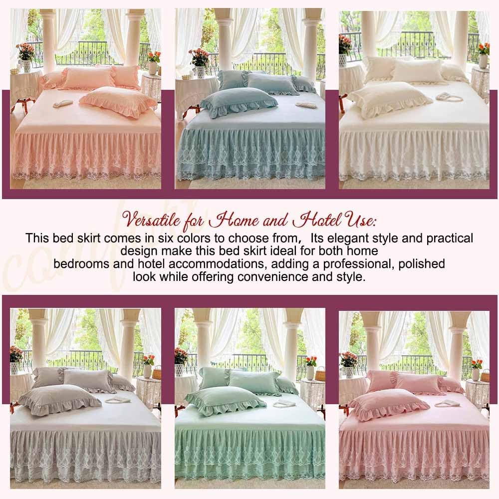 Queen Size Lace Ruffled Bed Skirt, 17 Inch Drop Easy Fit Bedskirt Bed Sheet for Hidden Box Spring & Under Bed Storage