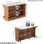 55-Inch Home Bar Unit, 2-Tier Drop Leaf Mini Bar Table with LED Light & Charging Station, Modern Faux Marble Counter Height Pub Table with Footrest for Dining Room, Living Room, Bistro