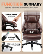 800lbs Executive Chairs, Executive Desk Chairs with Adjustable Lumbar Support, Office Chair for Heavy People, Heavy Duty Office Chair with Quiet Rubber Wheel and Extra Wide seat