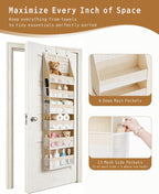 KMSCO Over The Door Organizer, 6 Large Pockets + 13 Mesh Side Pockets, Hanging Storage, 55lbs Capacity, Heavy Duty Non-Woven Fabric for Baby Nursery, Bathroom, Pantry, Closet, Beige, 1 Pack