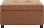 Christopher Knight Home Lorel Faux Leather Square Storage Ottoman Coffee Table, Wooden Ottoman with Storage, Entryway Modern Ottoman Foot Stool, Toy Box Storage for Living Room, Brown