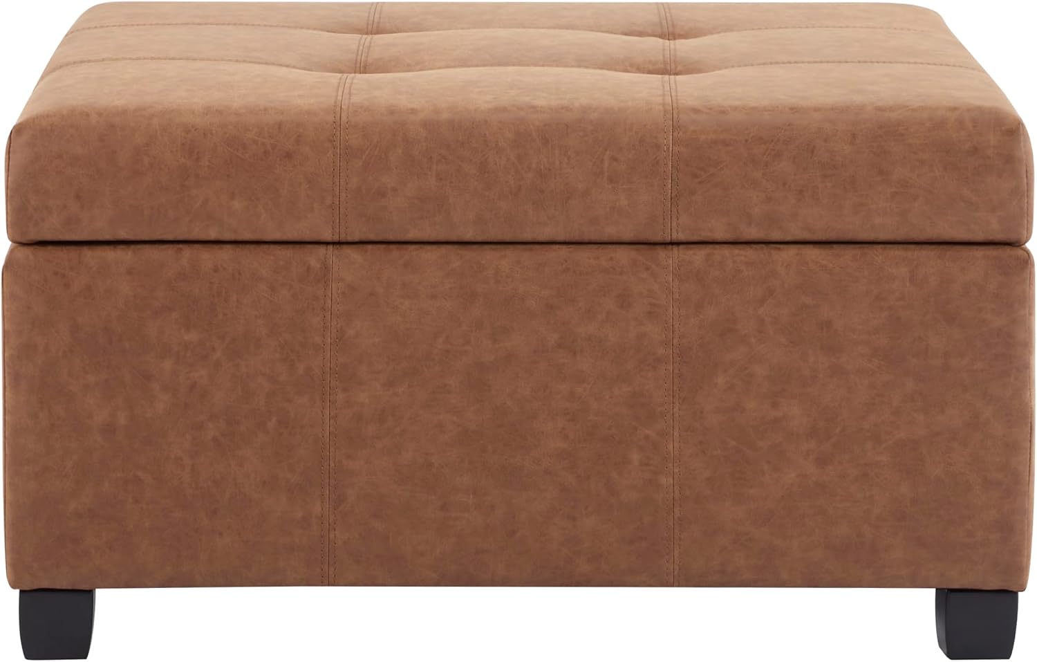 Christopher Knight Home Lorel Faux Leather Square Storage Ottoman Coffee Table, Wooden Ottoman with Storage, Entryway Modern Ottoman Foot Stool, Toy Box Storage for Living Room, Brown