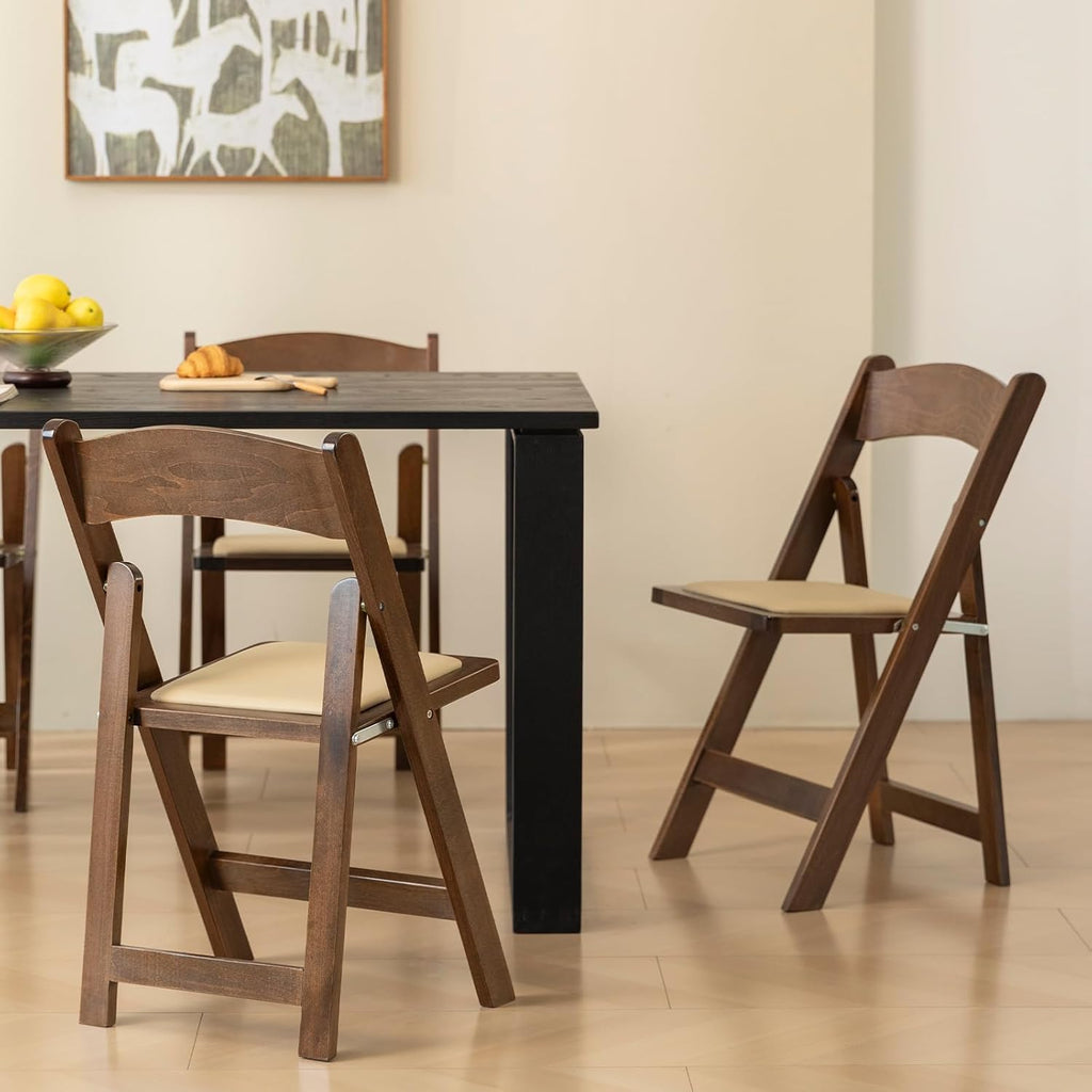 Wooden Folding Chair with Soft Cushion, Simple and Stylish, Comfortable and Durable, Suitable for Weddings, banquets and Events, no Assembly Required, Classic-Fruitwood, Set of 4