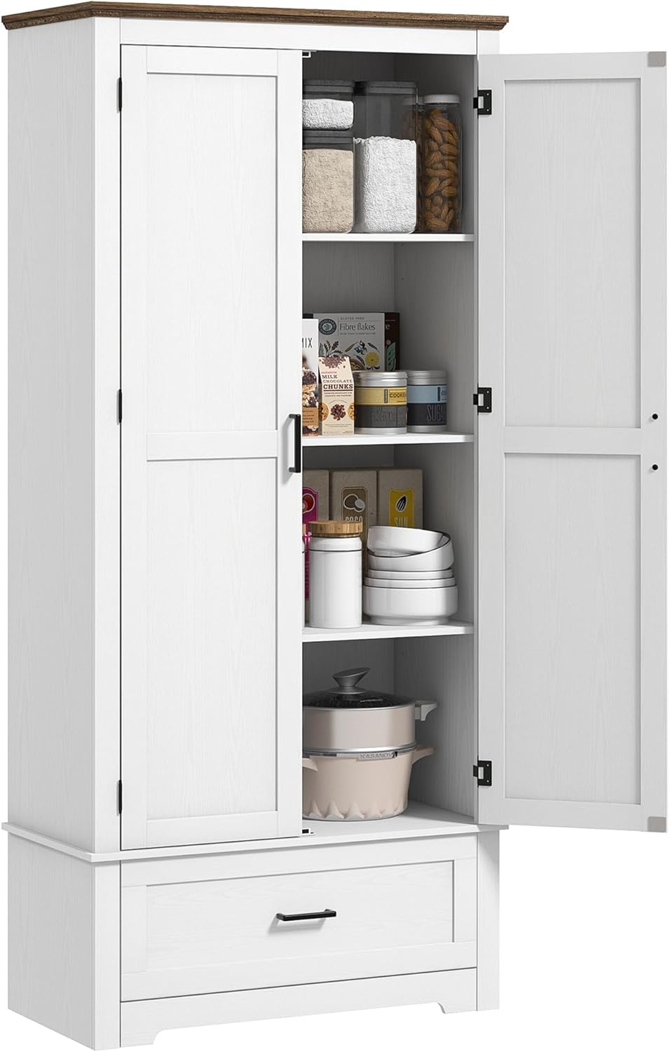 69" Tall Kitchen Pantry Storage Cabinet, Farmhouse Freestanding Pantry Cabinet with 2 Doors, Drawer and Adjustable Shelves for Dining Room, White,15.7 * 31.5 * 68.9