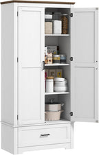 69" Tall Kitchen Pantry Storage Cabinet, Farmhouse Freestanding Pantry Cabinet with 2 Doors, Drawer and Adjustable Shelves for Dining Room, White,15.7 * 31.5 * 68.9