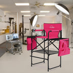 OmySalon Tall Folding Directors Chair with Side Table Storage Bag, Aluminum Frame 300 lbs Capacity, Portable Makeup Artist Bar Height, 19.7" D x 24.6" W x 45.7" H(Rose Red)