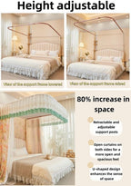 Lace Canopy Bed Curtains, U-Shaped Rail Bed Canopy with Metal Frame, Double Layer Mosquito Net Canopy for Twin Full Queen Beds, Bedroom Decor(Green,W70.9 x L86.6in)