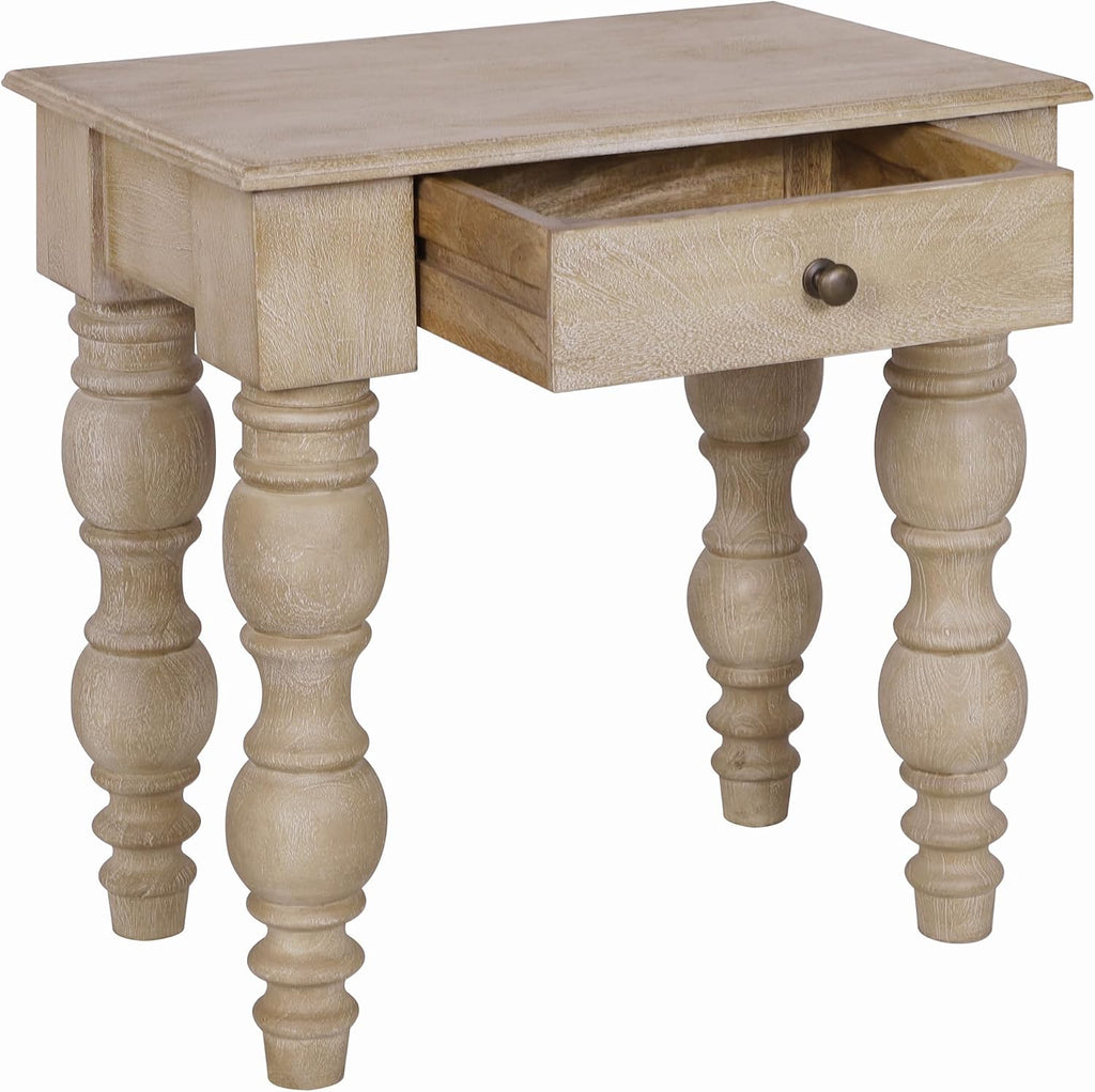 Casartis Living James French Country Side Table with Drawer (Rustic White)
