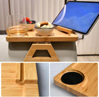 Couch Arm Tray, Bamboo Couch Armrest Table with Cup Holder & 360° Phone Holder, Foldable Snack Tray for Eating, Drinks, Snacks, Remote, Food - Fits Most Sofa Arms.