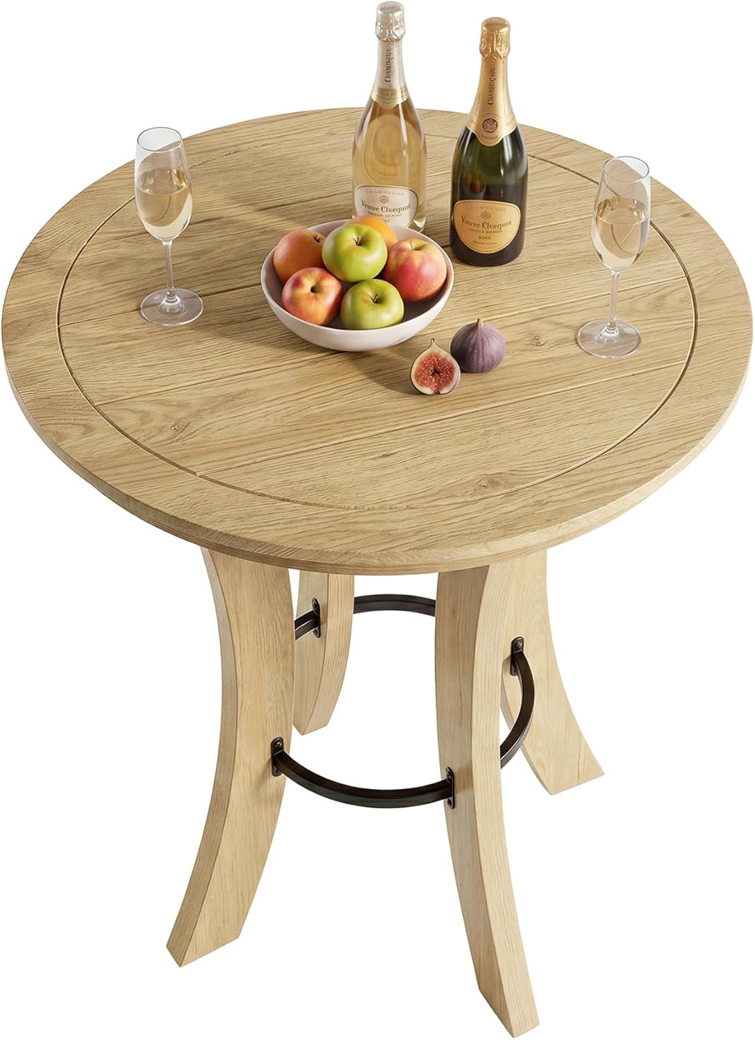 Tribesigns Round Bar Table, 39.4" H Wood Counter Height Pub Bistro Table with Metal Footrest, Modern Tall Kitchen Breakfast Table for Home Bar, Dining Room, Small Space, Light Brown (Table Only)