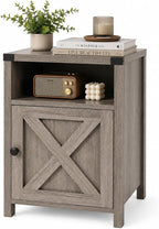 Farmhouse End Table, Nightstand with Barn Door and Shelf,Grey Wash | End Tables,Wooden Sofa Side Table, Modern Bed Side Table Rustic Nightstands, Bedroom, Living Room