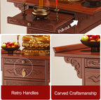 Meditation Table, Altar Cabinet with Pull-Out Storage Board, Personal Shrine Stand for Homes and Temples