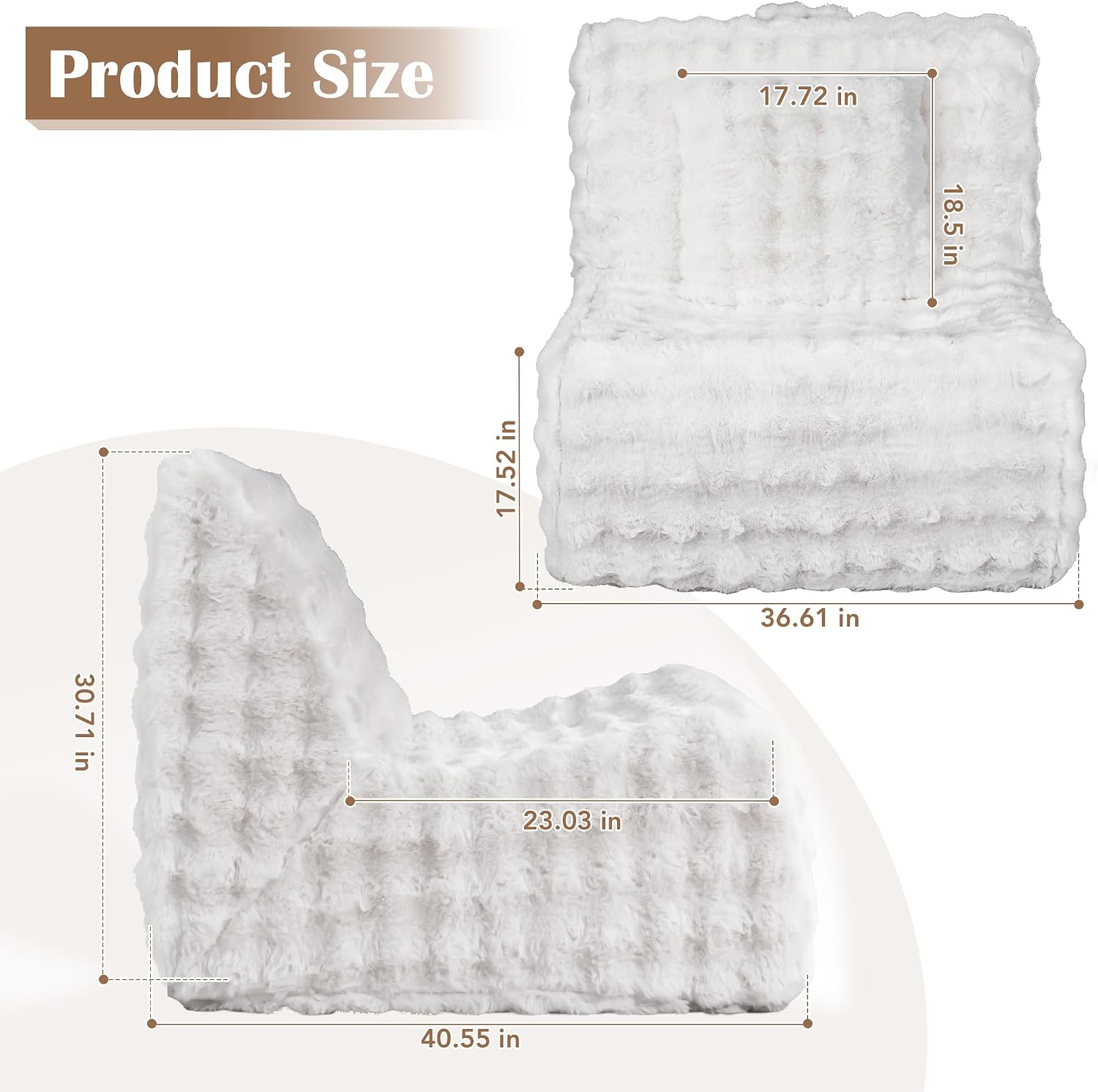 Bean Bag Chair for Adults, Giant Bean Bag Sofa with Soft Pillow, Comfy Faux Fur Fireside Beanbags with Handle for Living Room, Bedroom, Apartment, Bubble White