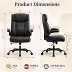 Office Chair, Leather Ergonomic Computer Desk Chair with Rocking Function, High Back Executive Home Office Chair with Adjustable Flip-up Armrests, Lumbar Support, 360° Swivel, Black