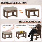 Rustic Hideaway Natural Cedar Wood Ottoman Foot Rest, Patio Foot Stools Ottomans with Removable Cushions, Outdoor Real Wood Footrest, 2 Pieces, Brownish/Beige