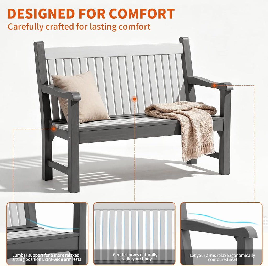 Psilvam Garden Bench, 2-Person Poly Lumber Patio Bench, All-Weather Outdoor Bench that Never Rot and Fade, Memorial Bench, Suit for Garden, Porch and Park (Dark Grey)