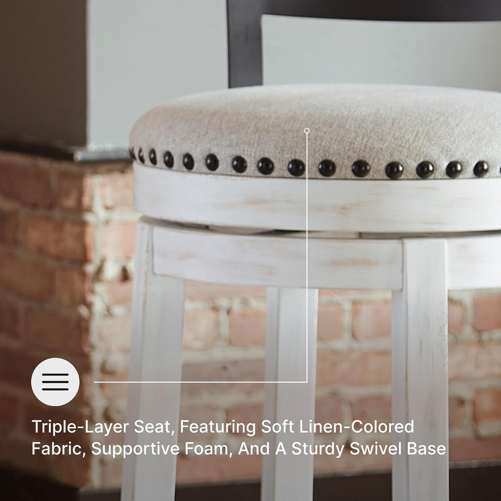 Signature Design by Ashley Valebeck Barstool, Rustic-Industrial Counter Height Chair, 360° Swivel, Wood & Metal Frame, Cushioned Seat, Ideal for Kitchen Island with Seating, Vintage White