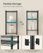 SONGMICS Storage Shelf, Small Metal Wire Shelving Unit, Adjustable Shelves, for Small Spaces, Garage, Bedroom, Living Room, Kitchen, Pantry, 5 Tier, 11.8 x 11.8 x 47.6 Inches, Ink Black ULGR123BH01