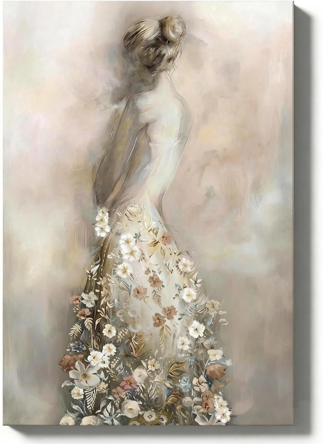 IUI Modern Floral Woman Canvas Wall Art, Elegant Botanical Portrait Prints, Romantic Feminine Artwork Decor for Bedroom, Living Room, Vanity - 24" x 36"