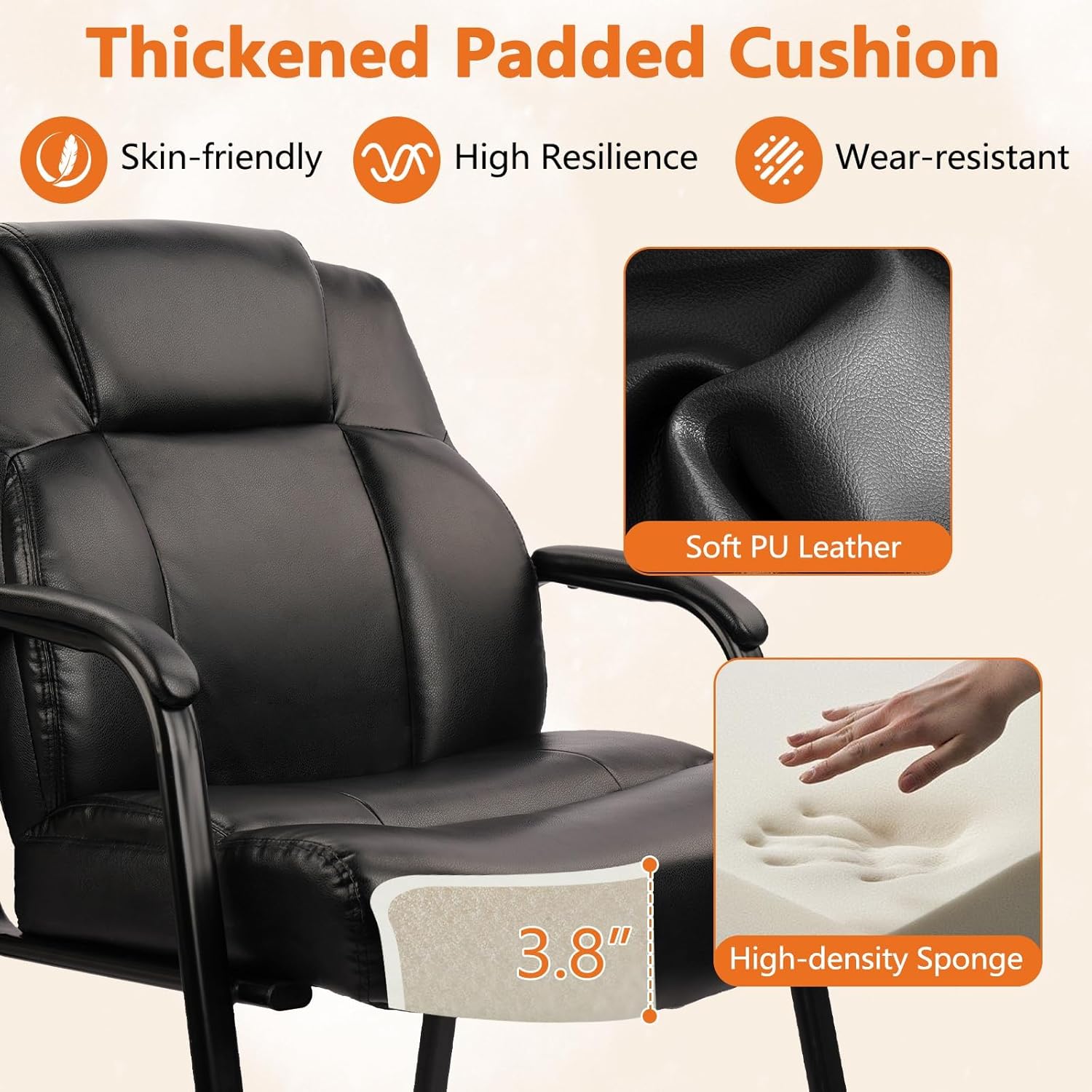 CLATINA Big & Tall 500 lb. Guest Chair, Leather Reception Chairs with Padded Arm Rest for Waiting Room Office Home and Meeting Conference-Black, 6 Pack