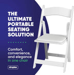 SIMPLEX 4 White Folding Chairs – Resin Stackable Foldable Chairs with Padded Seats – Comfortable White Folding Chairs for Indoor/Outdoor Events – Lightweight Resin Chairs (4 Pack)