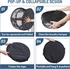 Seiritex Mesh Popup Laundry Hamper 115L Foldable Laundry Basket Extra Large Capacity Collapsible Clothing Storage Basket with Handles 26 H x 18 W x 18 L (Black)