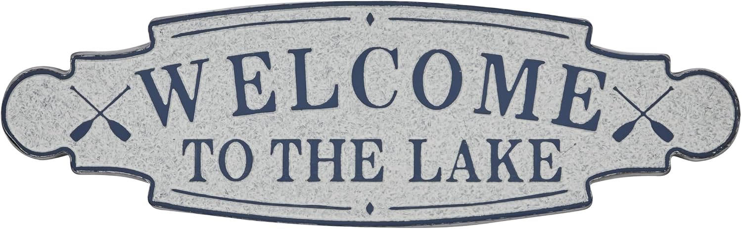 Deco 79 Metal Sign Home Wall Decor Welcome To the Lake Wall Sculpture, Wall Art 36" x 1" x 11", Blue
