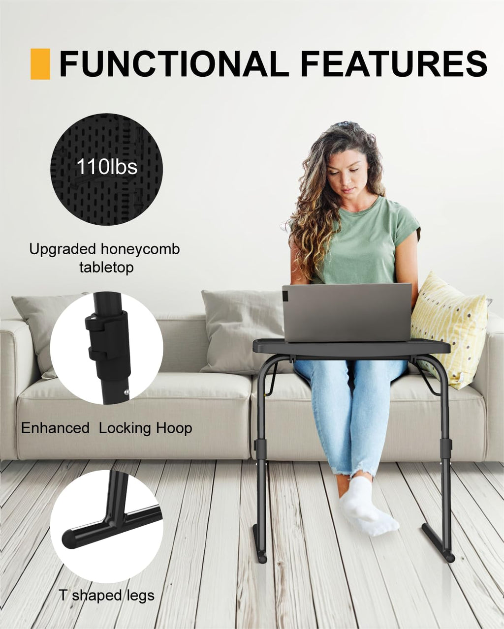 TV Tray Table, XL PRO TV Dinner Tables, 16.9 x 22 x 29.1inch Folding Desk with Cup Holder and Tablet Slot, Adjustable Couch Desk with 6 Height & 3 Tilt Angle Adjustments, Laptop Desks, Black