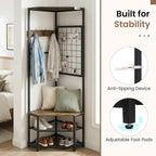 Giantex Corner Hall Tree with Shoe Bench, 4-Tier Freestanding Coat Rack with Hooks & 2-Tier Metal Wire Shoe Rack, Industrial Corner Storage Organizer for Entryway, Hallway, Bedroom