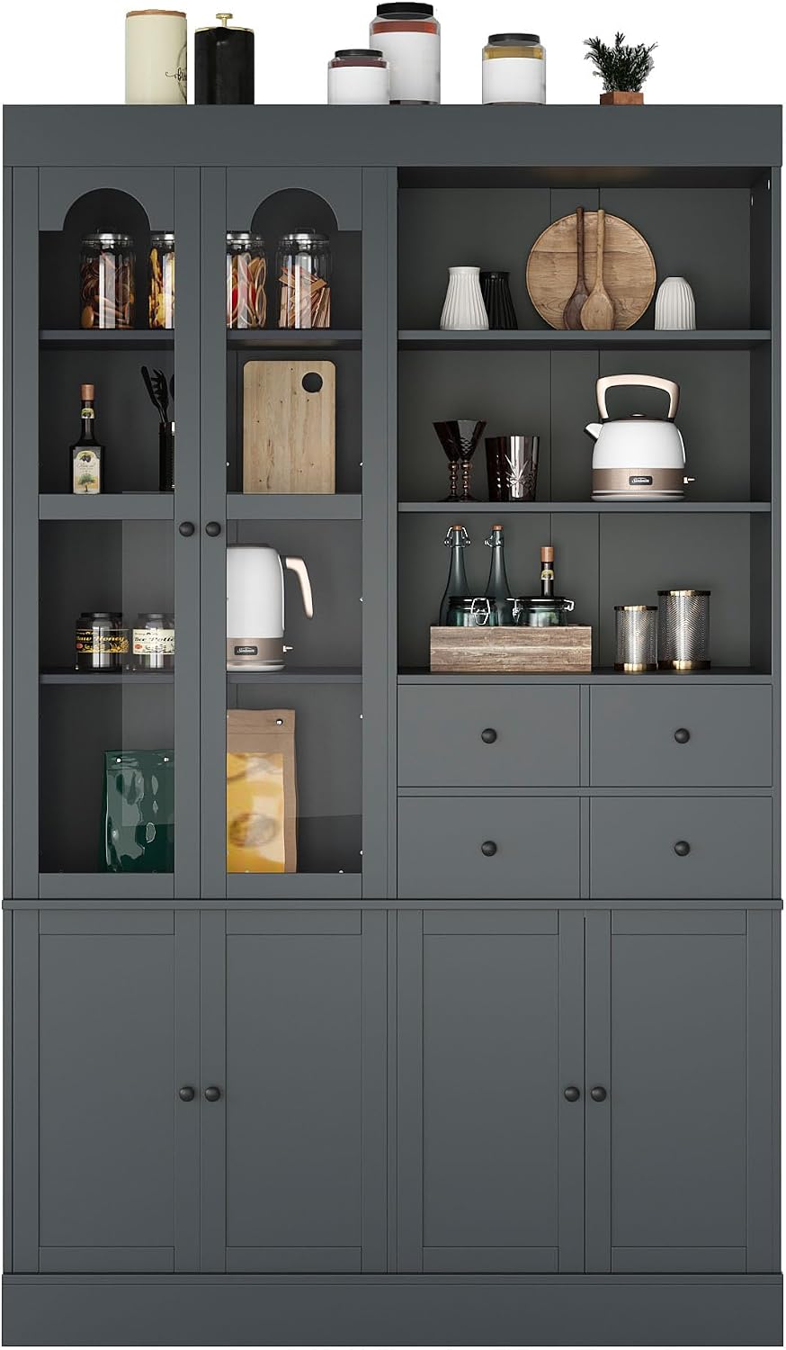 75" Tall Kitchen Pantry Cabinet, Blue Kitchen Storage Cabinets with Doors & Adjustable Shelves, Freestanding Pantry Cabinet with Drawers, Pantry Cupboard for Dining Room Living Room (Gray, 75inch)