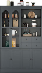 75" Tall Kitchen Pantry Cabinet, Blue Kitchen Storage Cabinets with Doors & Adjustable Shelves, Freestanding Pantry Cabinet with Drawers, Pantry Cupboard for Dining Room Living Room (Gray, 75inch)