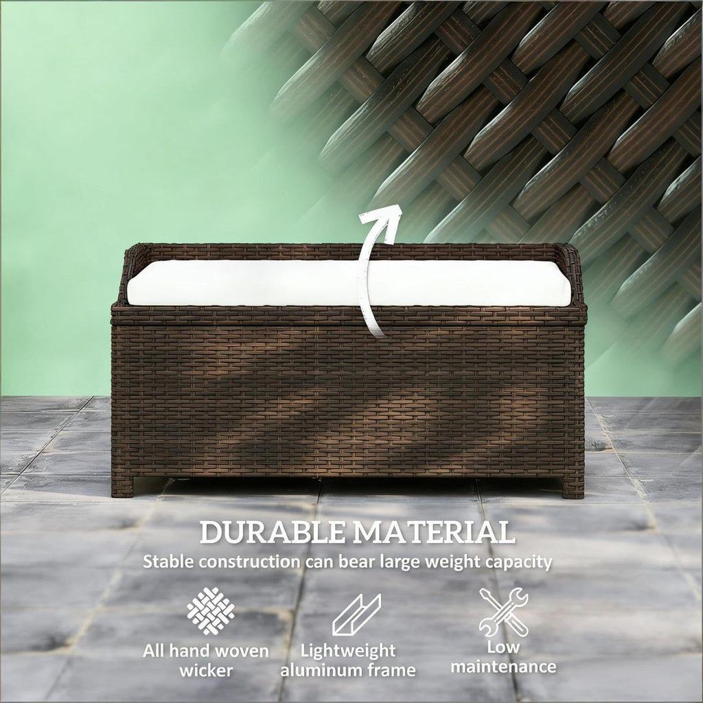 Geelife Outdoor Wicker Storage Bench - Coffee, Cream White - 2-in-1 Bench & Storage Box - Porch, Patio - Weather-Resistant