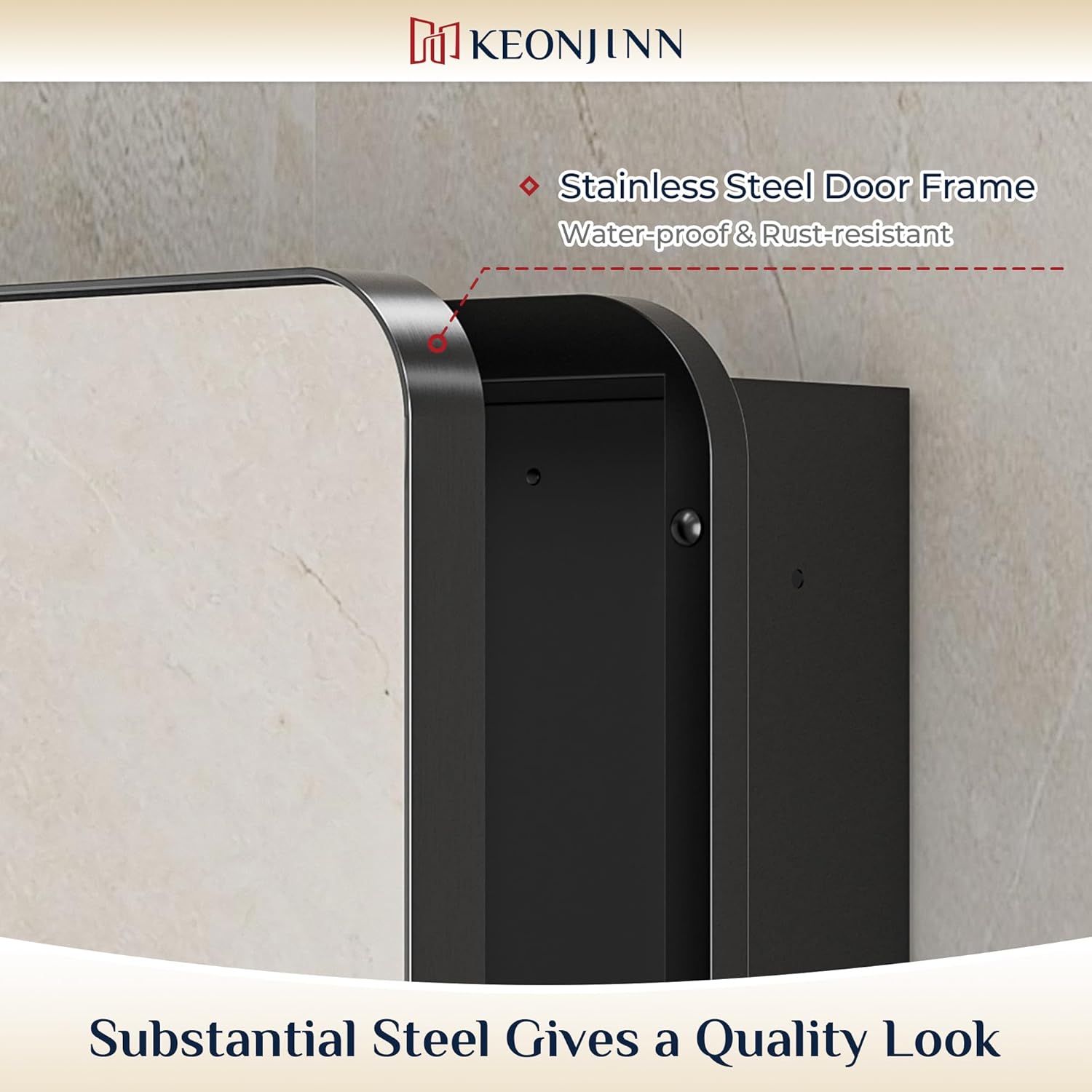 Keonjinn Black Medicine Cabinet 16 x 24 Inch, Bathroom Medicine Cabinet with Mirror, Heavy & Solid Stainless Steel Framed, Adjustable Shelves, Recessed or Wall Mount, Bathroom Mirror with Storage