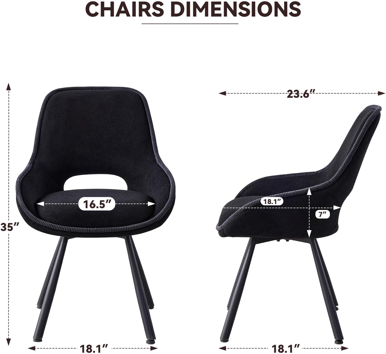Swivel Dining Chair Set of 4, Modern Upholstered Fabric Kitchen Chairs with Thicken Cushion for Living Room Bedroom Restaurant (Black)