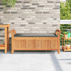 Solid Acacia Wood Patio Storage Bench with Cushion, Curved Arms, and Ample Storage Space for Garden Organization