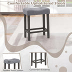 COSTWAY 4-Piece Farmhouse Bar Table Set with Power Outlet, Counter Height Dining Table Set w/ 3 Upholstered Stools, Wood Console Table Set for Kitchen, Dining Room, Living Room (Gray)