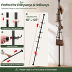 Coat Rack Freestanding, 56 to 125 inch Adjustable Tension Rod Hanger with 12 Hooks for Hanging Coat, Plant,Jacket, Hat, Scarf, Suitable for Living Room, Balcony, Kitchen Black