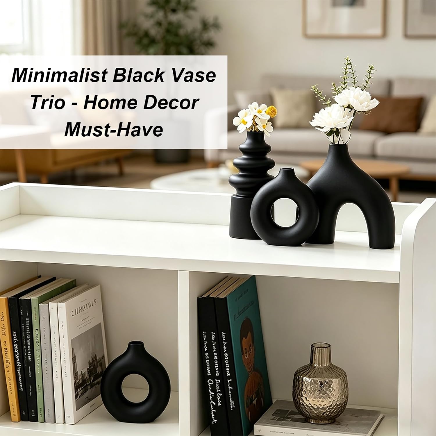 Upgraded Ceramic Vases Set for Home Decor, 3 Piece Modern Neutral Room Decor Desk Vase Bedroom Decor Flower Vase for Table Shelf Office Kitchen, Happy Birthday Gifts for Women Mom Men (Mix-3Pcs)