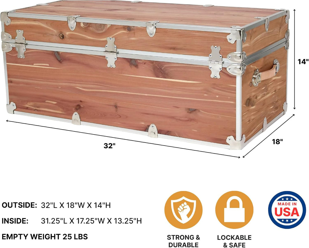 Rhino Trunk & Case Knotty Cedar Chest – Large Storage Box, Coffee Table, End of Bed Trunk or Entryway Storage Bench – 32"x18"x14" USA-Made, Furniture Grade, Heirloom Aesthetic – Strong and Secure