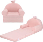 MONKISS Princess Toddler Chairs Comfy, 2-in-1 Fold Out Kids Sofa Bed, Cozy Toddler Couch, Baby Lounge Chair, Soft Mini Couch for Kids, 1-4 Years Old, SF05, Pink Crown