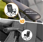 Rocking Camping Chair for Adults, Portable Chairs with Cup Holder and Side Pocket, Outdoor Folding Rocker Chair (Black)