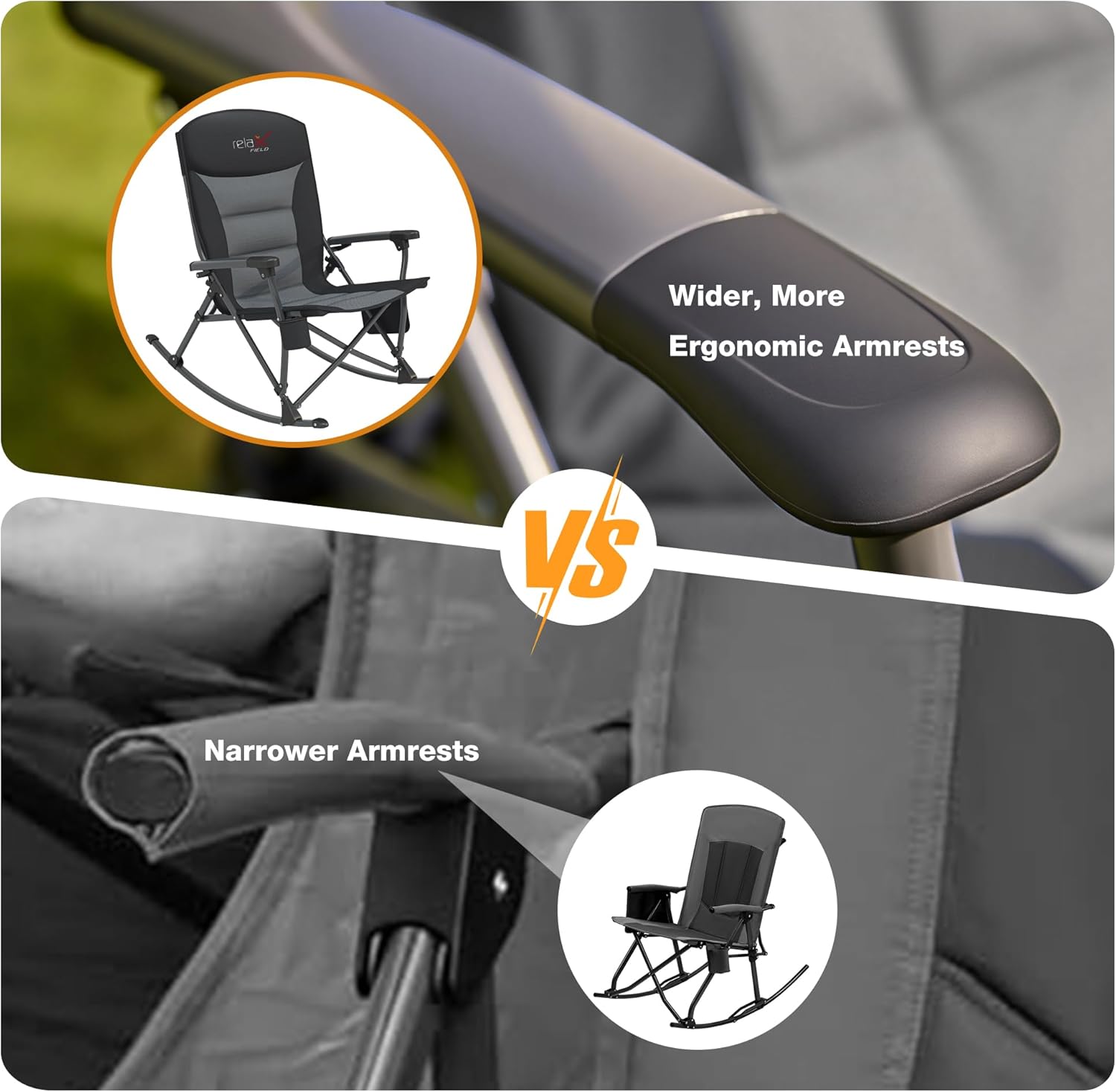 Rocking Camping Chair for Adults, Portable Chairs with Cup Holder and Side Pocket, Outdoor Folding Rocker Chair (Black)